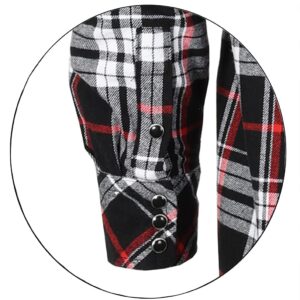 Gioberti Men 100% Cotton Western Flannel Plaid Shirt w/Snap-on Button, Black White Red Line, X-Large