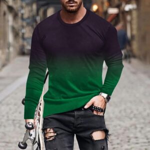 long sleeve tee shirts for men 2023 Mens Long Sleeve Shirts Casual Gradient Color Loose Pullover Graphic Tee Shirts Fall Fashion Athletic Sweatshirts mens black dress shirts long sleeve Green L