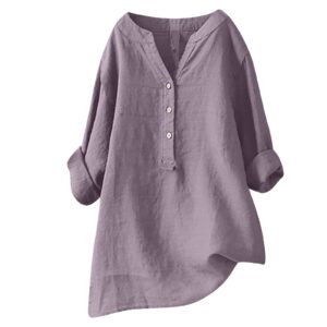 dressy summer tops for women linen shirts for women loose fit button v neck blouses and tops dressy rolling elbow sleeve tshirt shirts trendy 2023 coffee xl