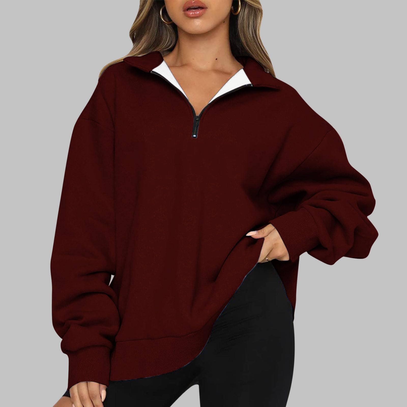 Oversized Zip Up Sweatshirts For Women 2023 Fall Fashion Outfits Casual Quarter Zip Long Sleeve Pullover Hoodies