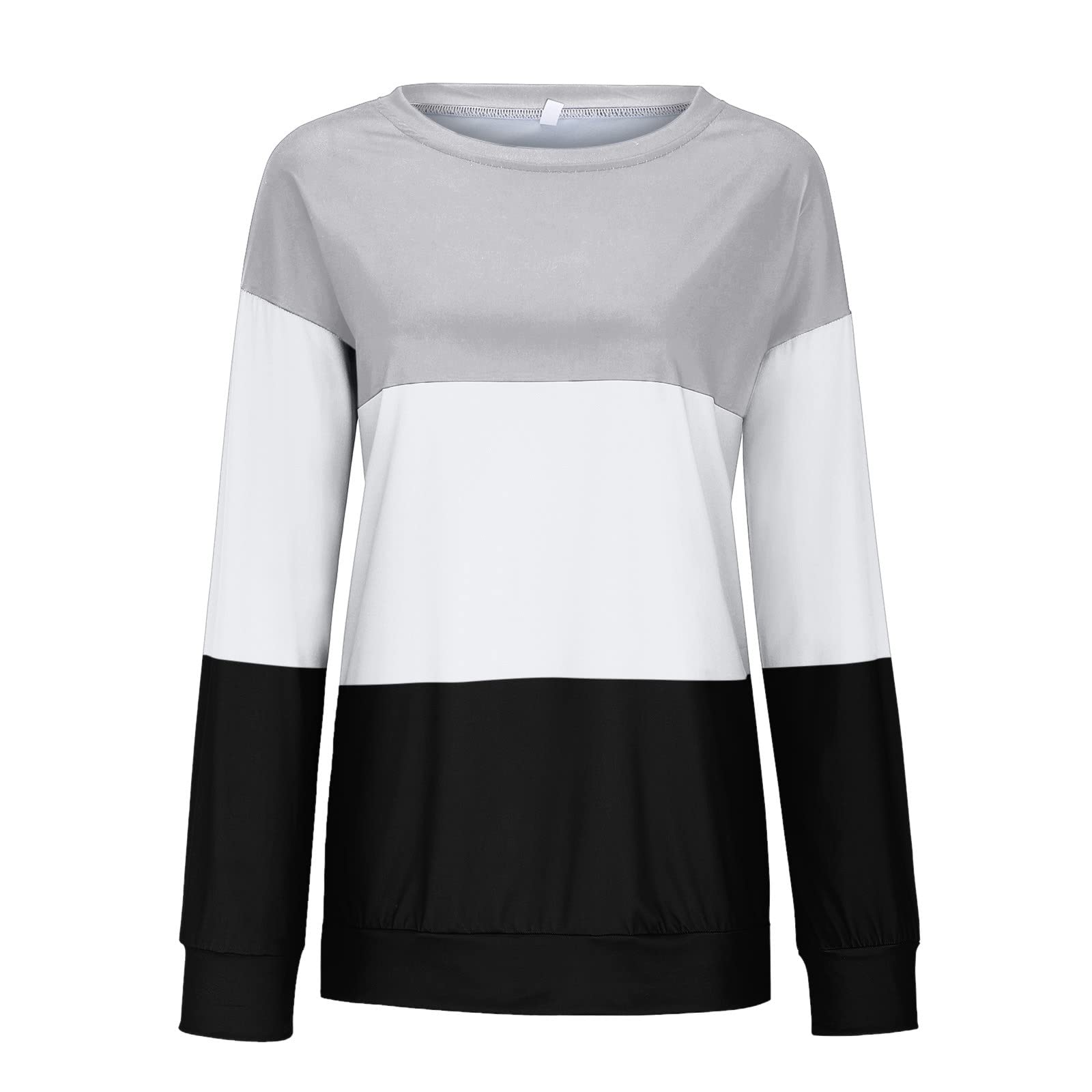 deals of the day lightning deals Long Sleeve Crewneck Tunic Shirts For Women Dressy Casual Fall Fashion Pullover Sweatshirts Color Block Sweater Tops Women Tops And Blouses Black M