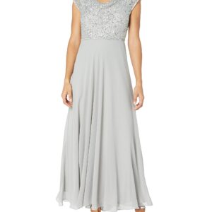 J Kara Women's Plus Size Beaded Empire Waist Gown, Silver, 16W