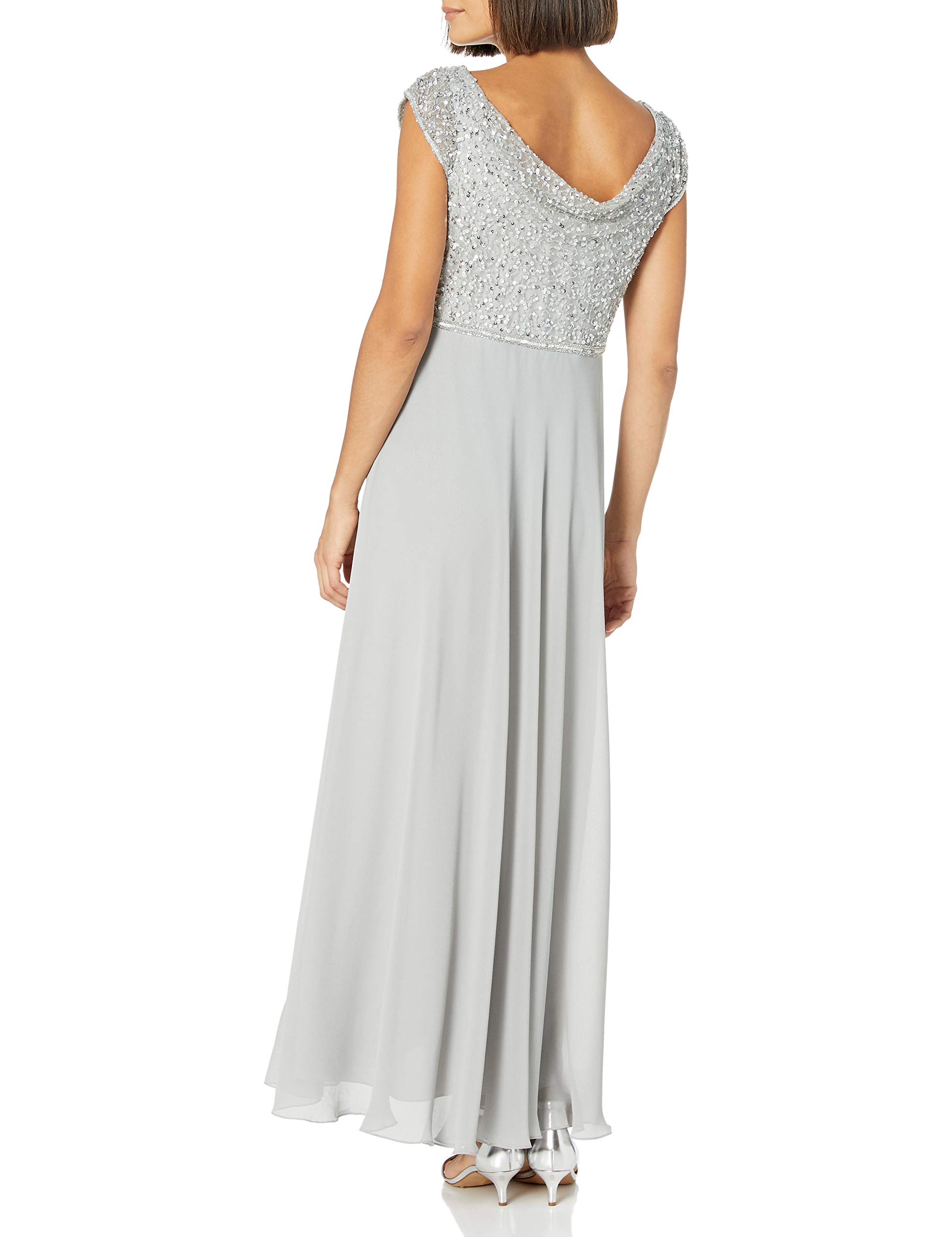 J Kara Women's Plus Size Beaded Empire Waist Gown, Silver, 16W