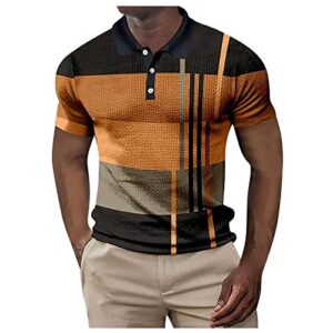 mens polo shirts short sleeve striped color block summer t shirt casual stylish pullover top spring clothes 2023 funny shirts for men adult orange m