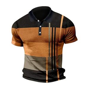 Mens Polo Shirts Short Sleeve Striped Color Block Summer T Shirt Casual Stylish Pullover Top Spring Clothes 2023 Funny Shirts for Men Adult Orange M