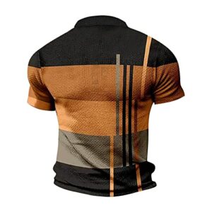 Mens Polo Shirts Short Sleeve Striped Color Block Summer T Shirt Casual Stylish Pullover Top Spring Clothes 2023 Funny Shirts for Men Adult Orange M