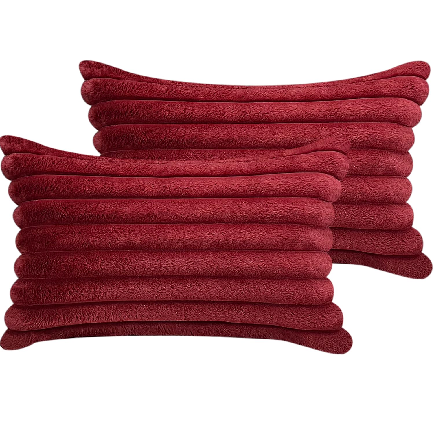 12x20 Throw Pillow Covers Set of 2, Decorative Faux Fur Covers for Bed, Couch Soft Fluffy Pillow Cover with Velvet Back for Living Room, Neutral Home Décor Accent for Sofa - Wine Red