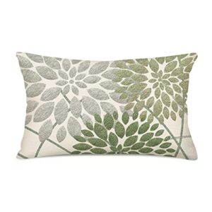 asamour sage green decorative dahlia boho lumbar pillow covers 12x20 inch, geometric floral elegant gray green white decor rustic farmhouse throw pillows cushion cases for sofa bed decorations