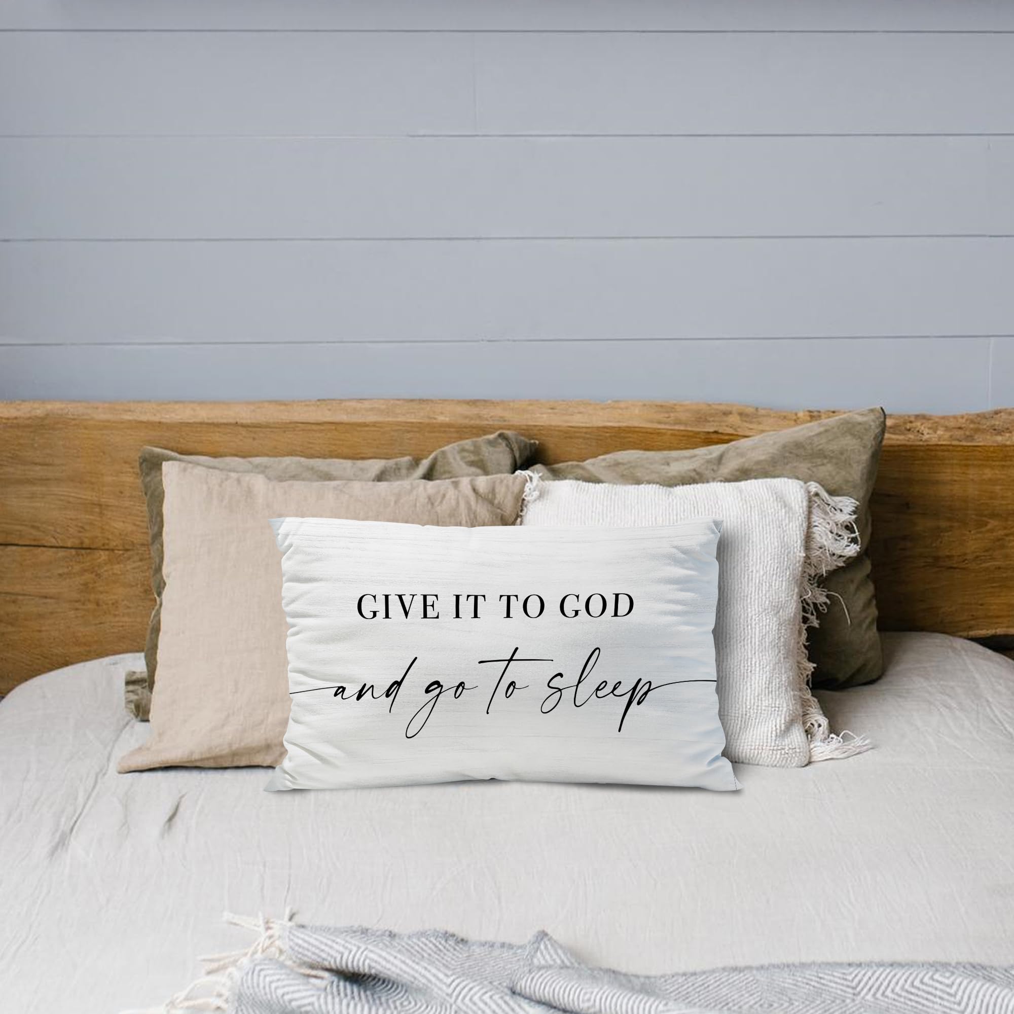 Knibeo Give It to God and Go to Sleep, Decorative Pillows Covers for Bed, Throw Pillows Cover for Bed,12x20 Pillow Cover,Decorative Bed Pillows for Bedroom Room(12x20, White)