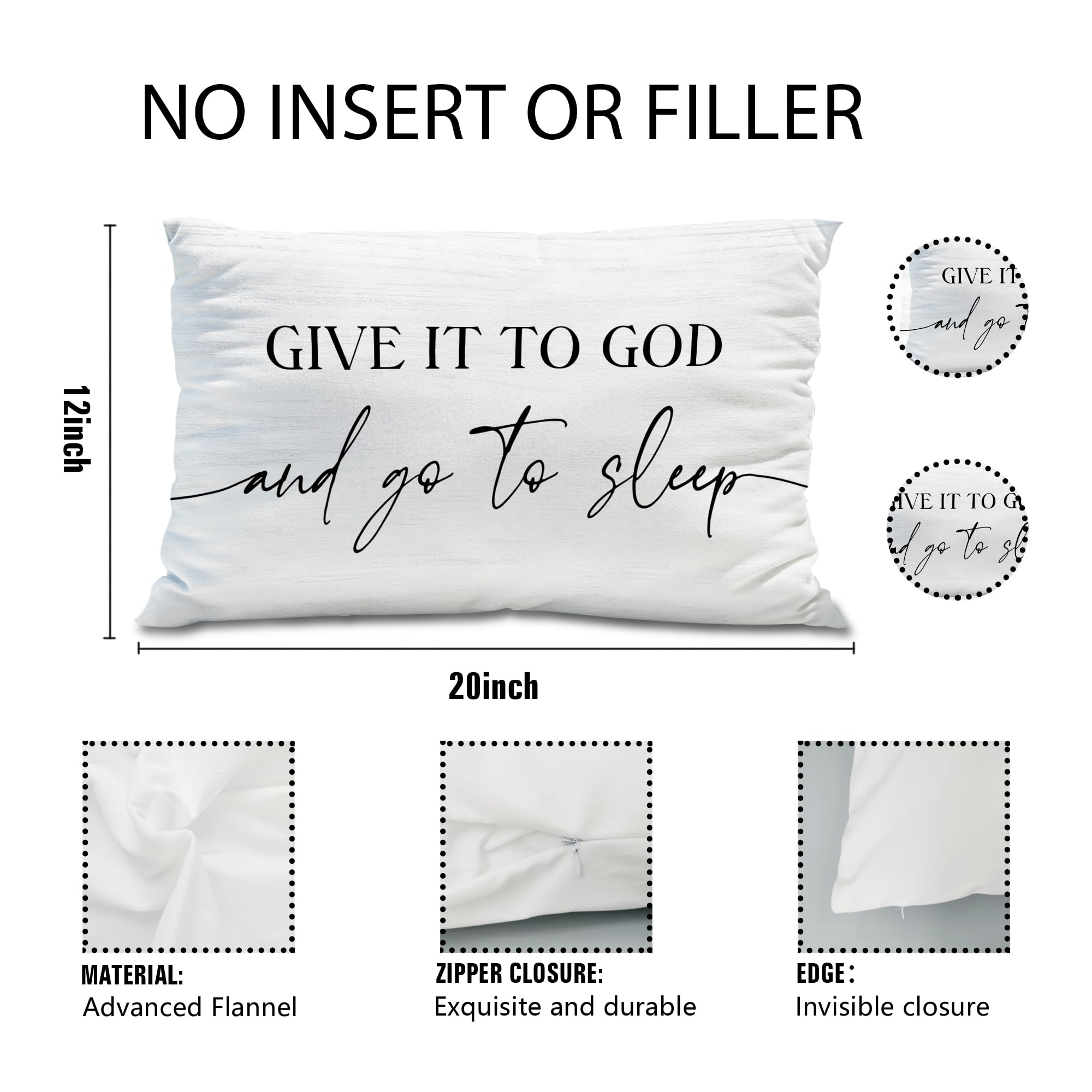 Knibeo Give It to God and Go to Sleep, Decorative Pillows Covers for Bed, Throw Pillows Cover for Bed,12x20 Pillow Cover,Decorative Bed Pillows for Bedroom Room(12x20, White)