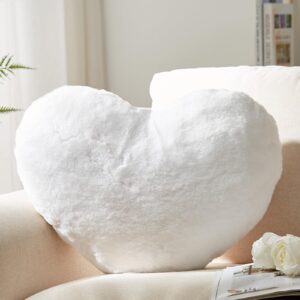 yrxrus heart pillow, white heart pillows, love pillow gifts, 14x17 inch large heart shaped pillows, faux rabbit fur coquette room decor throw pillows, living, bedroom, indoor outdoor