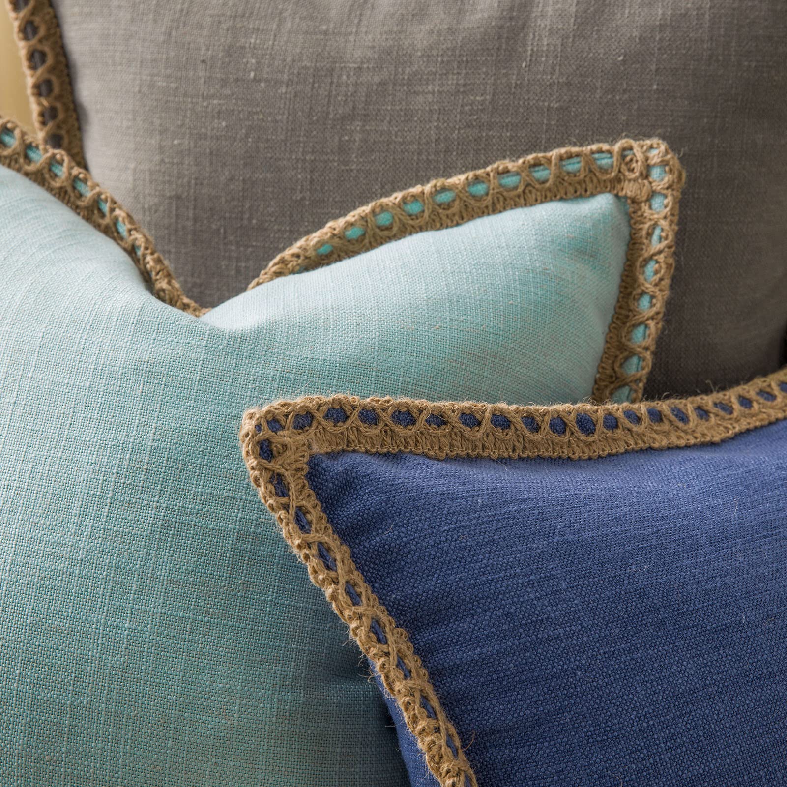 Phantoscope Pack of 2 Farmhouse Decorative Solid Throw Decorative Pillow Cover Burlap Linen Trimmed Tailored Edges Light Turquoise 12 x 20 inches, 30 x 50 cm