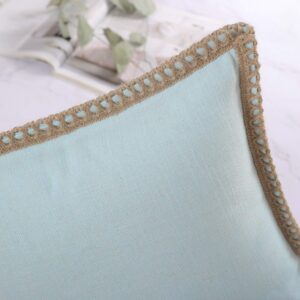 Phantoscope Pack of 2 Farmhouse Decorative Solid Throw Decorative Pillow Cover Burlap Linen Trimmed Tailored Edges Light Turquoise 12 x 20 inches, 30 x 50 cm