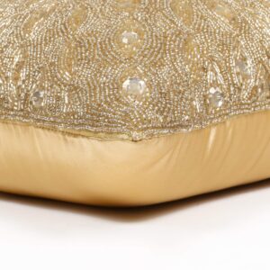 Gold Pillow Cover, Gold Decorative Pillow Cover 16x16 Inch, Gold Throw Pillow Cover, Hand Beaded Cushion Cover - Beautiful Elegant Accessory to Dress Up Couch Sofa & Bed - Cover Only - 1 Pack