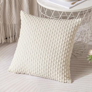 ANRODUO Pack of 2 Cream White Pillow Covers Decorative Throw Pillow Covers 18x18 Inch for Couch Bed Living Room Soft Corduroy Striped Square Cushion covers Rustic Farmhouse Boho Fall Home Decor