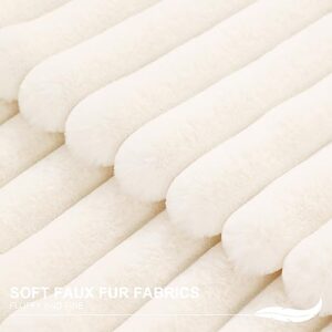 Pallene Faux Fur Plush Throw Pillow Covers 18x18 Set of 2 - Luxury Soft Fluffy Striped Decorative Pillow Covers for Sofa, Couch, Living Room - Cream White