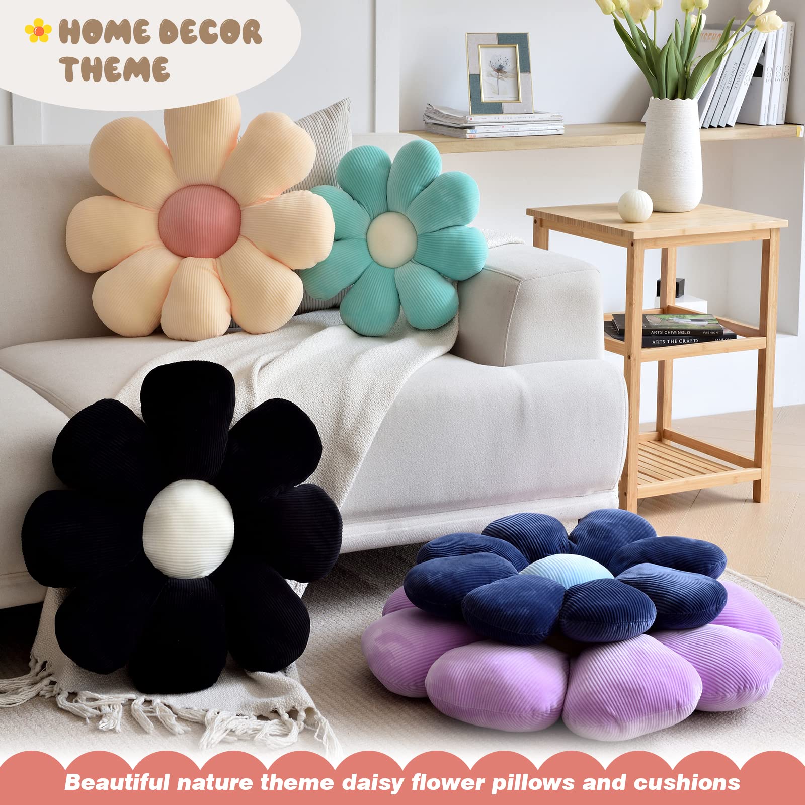 ZAKUN Flower- Shaped Throw Pillow, Daisy Pillow Flower Cushion, Aesthetic Daisy Flower Pillow Cute Flower Seating Cushion, Flower Room Décor Pillows for Sofa Couch Bed