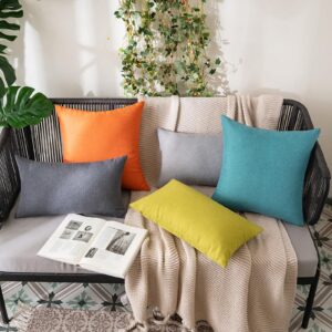 MIULEE Fall Pack of 2 Decorative Outdoor Solid Waterproof Throw Pillow Covers Polyester Linen Garden Farmhouse Cushion Cases for Patio Tent Balcony Couch Sofa 12x20 inch Bright Orange