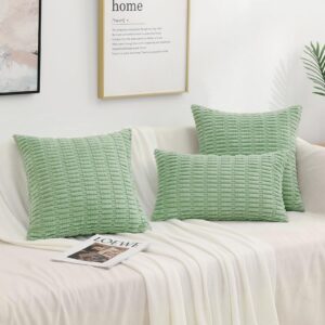 decorUhome Spring Sage Green Decorative Throw Pillow Covers 18x18 Set of 2, Soft Corduroy Striped Square Pillow Covers for Couch Living Room Bed Sofa