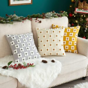 EMEMA Decorative Throw Pillow Covers Sun Flower Jacquard Pillowcase Cushion Case Square for Couch Sofa Bed Living Room Bedroom Set of 2, 18x18 Inch, Beige