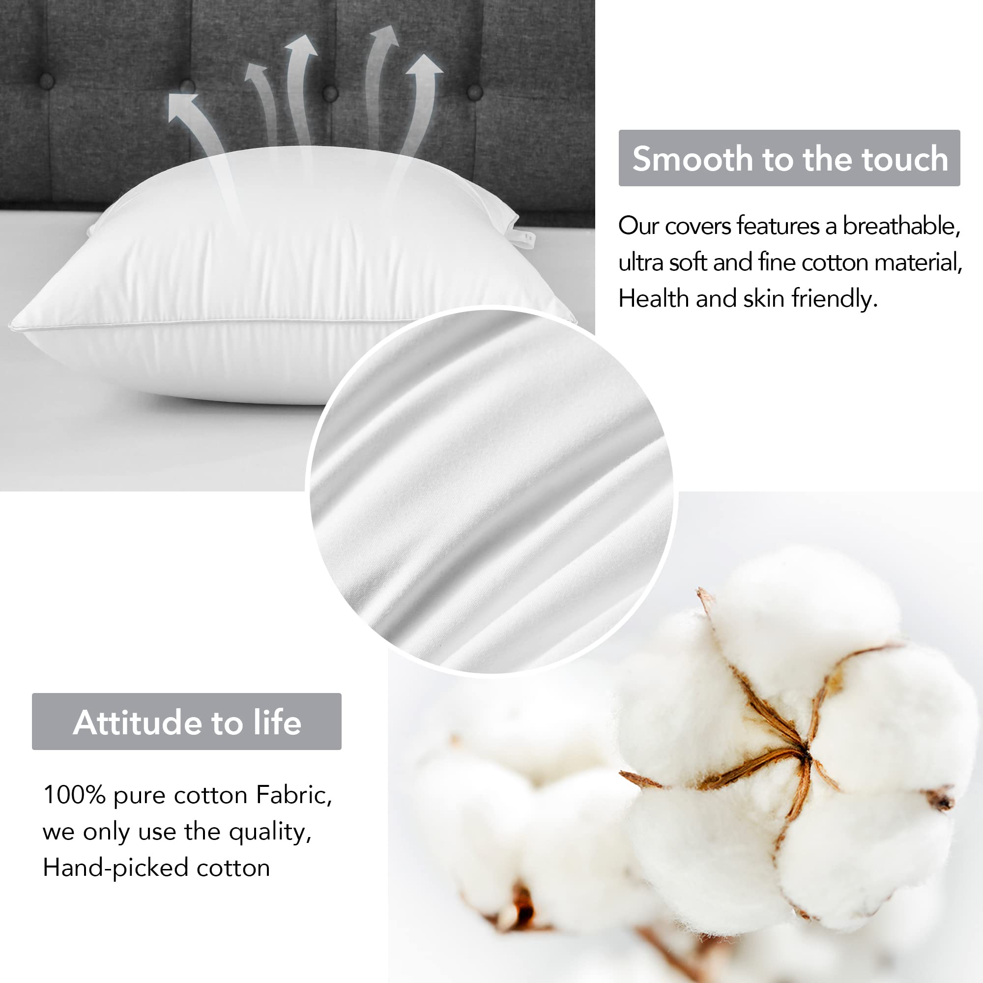 FAVRIQ 20 x 20 Throw Pillow Inserts with 100% Cotton Cover Square Cushions for Chair Bed Couch Car Down Alternative Pillow Form Sham Stuffer Decorative Pillow Insert White Sofa Pillow (Set of 2)