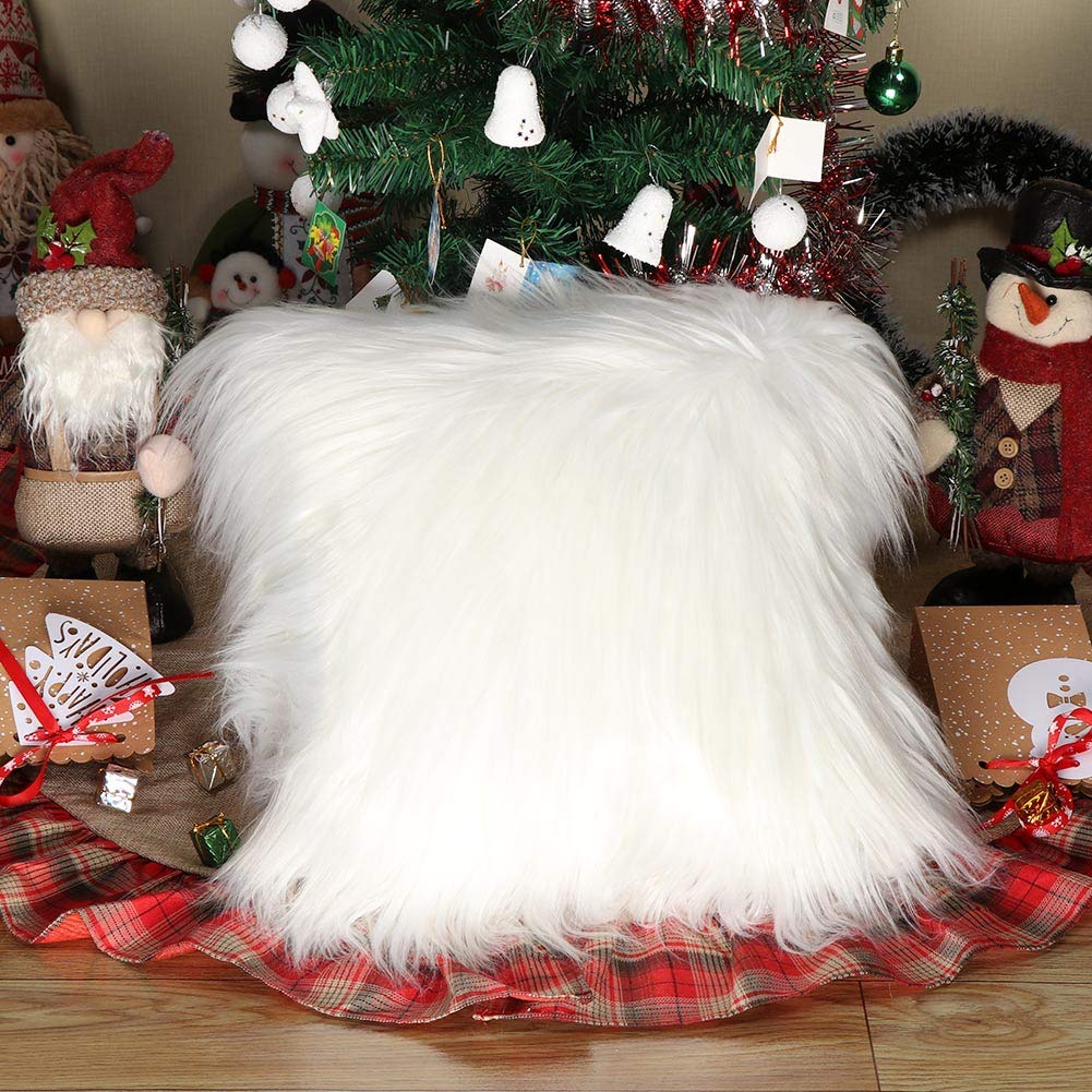 OurWarm Set of 2 White Fur Throw Pillows Fluffy Pillow Covers 18"x18", Faux Fur Pillow Covers Luxury Series Merino Style Decorative Pillows Case for Living Room Couch Bedroom Car Home Decor