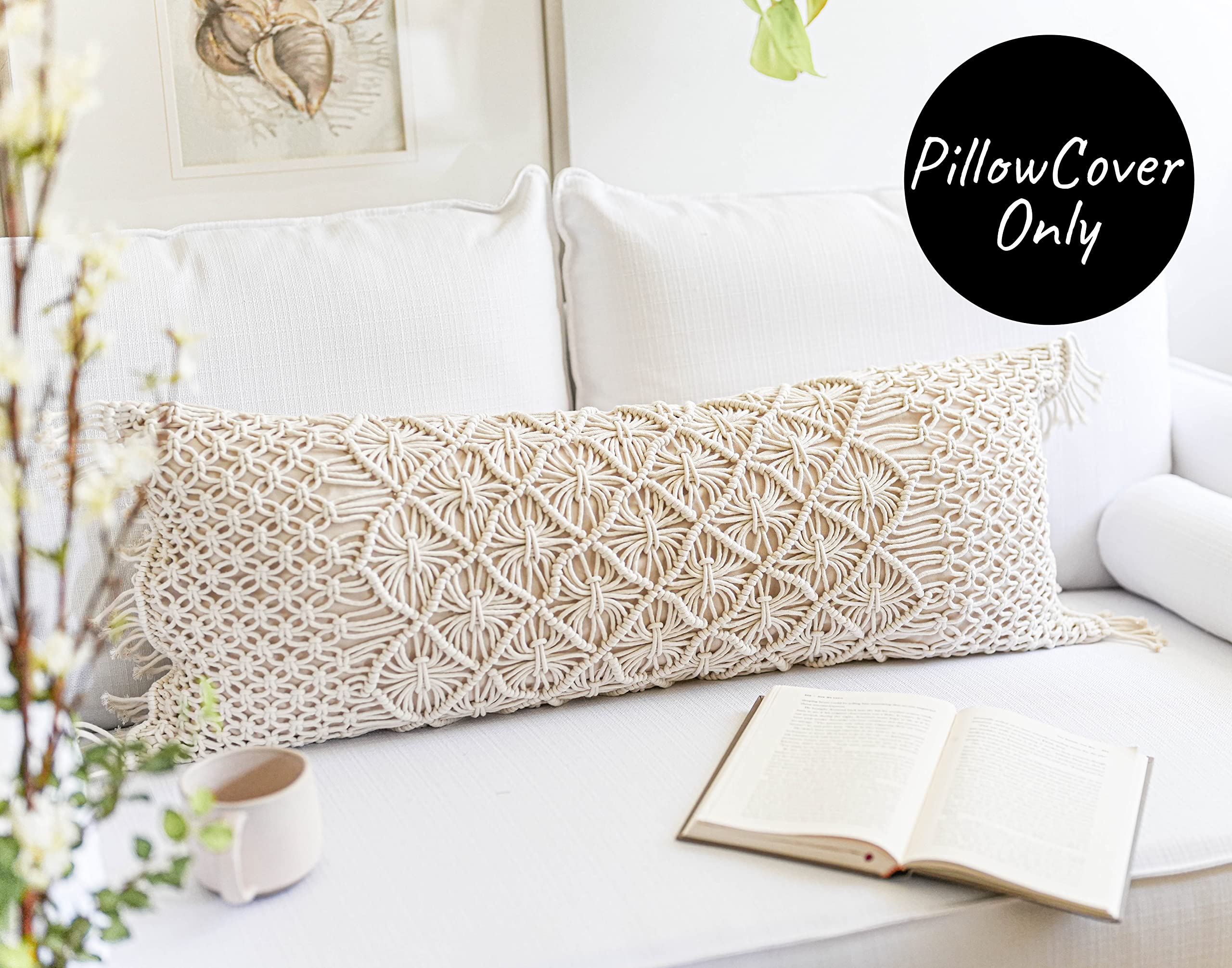 BlissBlush Cream Beige Lumbar Pillow Cover 14x36, Farmhouse Body Lumbar Pillow Cover, Couch Bed Lumbar Throw Pillow Cover, Decorative Pillow for Bed(1 Piece, Cover Only, 14x36 inch)