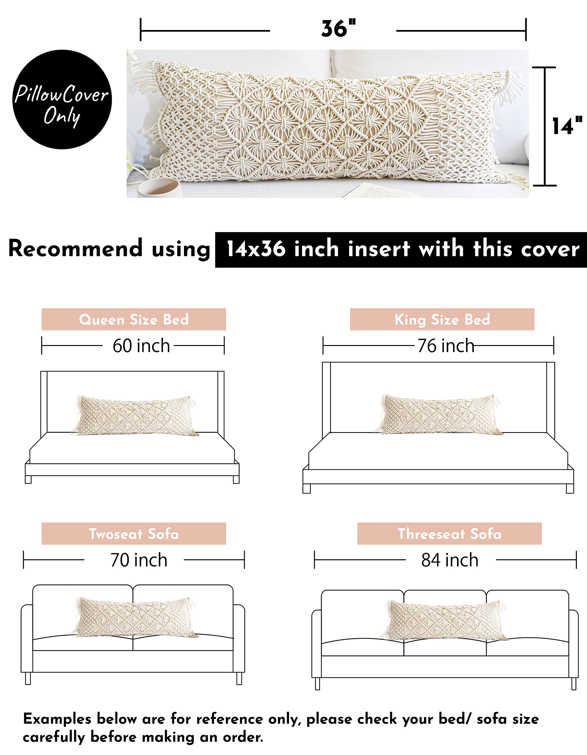 BlissBlush Cream Beige Lumbar Pillow Cover 14x36, Farmhouse Body Lumbar Pillow Cover, Couch Bed Lumbar Throw Pillow Cover, Decorative Pillow for Bed(1 Piece, Cover Only, 14x36 inch)