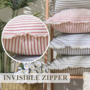 ZWJD Throw Pillow Covers 18x18Set of 2 Striped Pillow Covers with Fringe Chic Cotton Decorative Pillows Square Cushion Covers for Sofa Couch Bed Living Room Farmhouse Decor