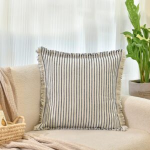 ZWJD Throw Pillow Covers 18x18Set of 2 Striped Pillow Covers with Fringe Chic Cotton Decorative Pillows Square Cushion Covers for Sofa Couch Bed Living Room Farmhouse Decor