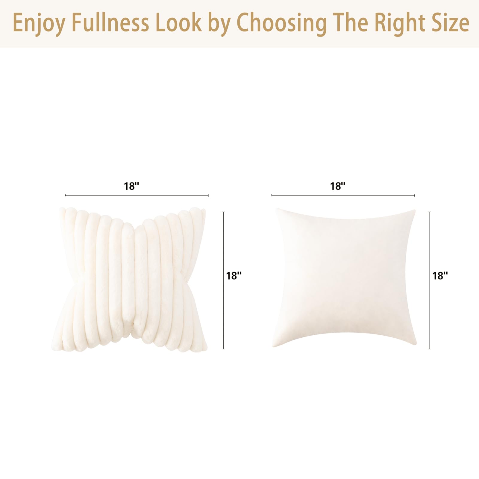 Volcanics Pack of 1 Double-Sided Faux Fur Plush Decorative Throw Pillow Covers 20x20 Inches Soft Fluffy Striped Couch Pillow Cases, Cream White