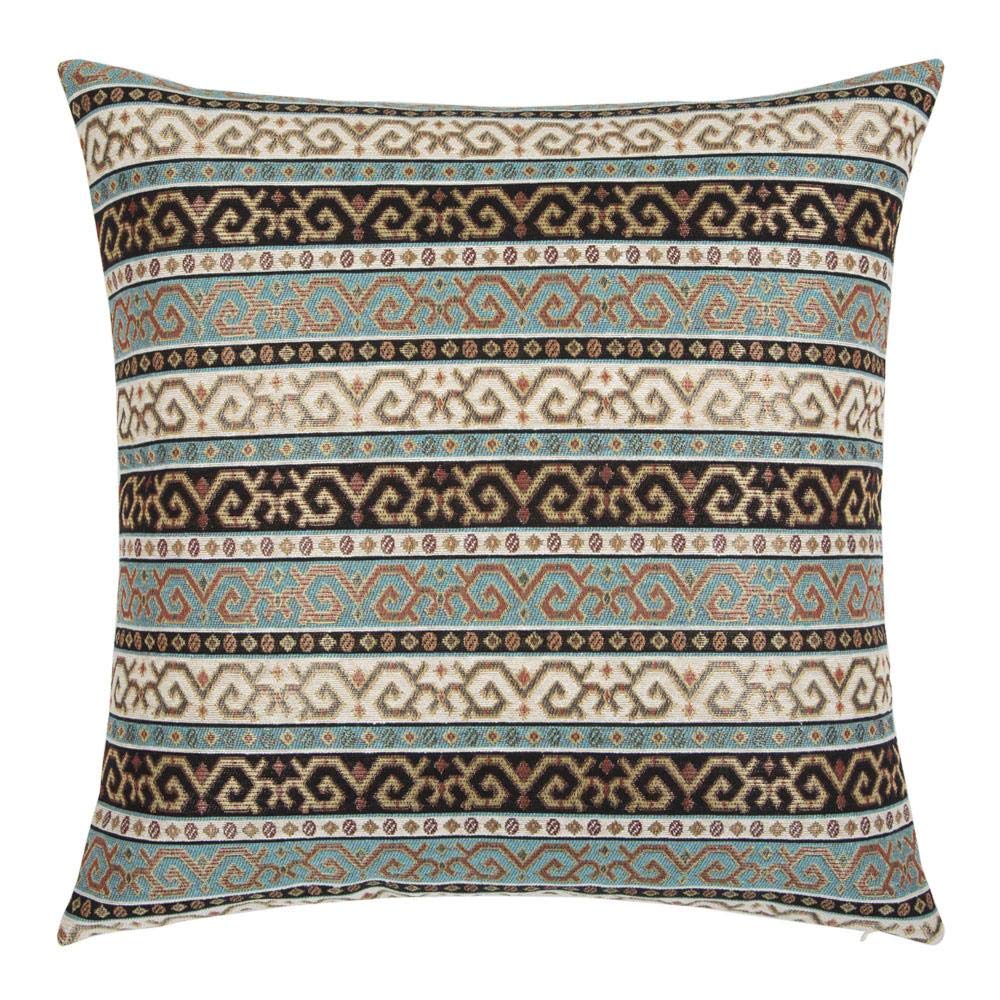 pillowerus Boho Square Throw Pillow Covers Turquoise and Black - 20 x 20 Inches Decorative Kilim Pillows, Hippy Room Decor for Couch, Bohemian Outdoor Case for Farmhouse, for Sofa