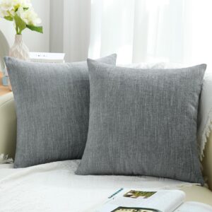 decoruhome decorative throw pillow covers 18x18 set of 2, farmhouse textured chenille square pillow covers for couch sofa bed living room, grey