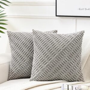 fancy homi 2 packs gray decorative throw pillow covers 18x18 inch for living room couch bed sofa, rustic farmhouse boho home decor, soft corss corduroy twill textured square grey cushion case 45x45 cm