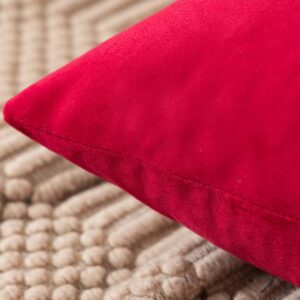 ETASOP Velvet Pillow Covers with Inserts Included 18x18, Pack of 2 Soft Solid Decorative Throw Pillows for Sofa Bedroom Car (Red)