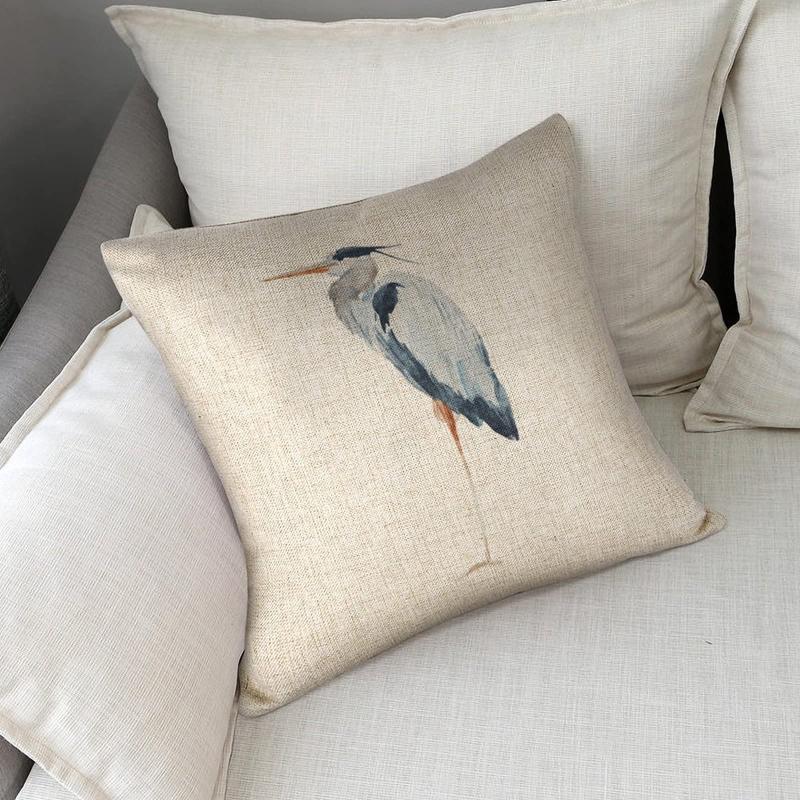 Icotoibabie Linen Throw Pillow covers Blue Heron 18x18 Double Sided Decorative Pillows Cushion Cover for Couch Sofa Outdoor