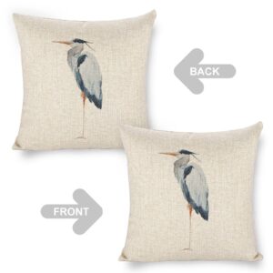 Icotoibabie Linen Throw Pillow covers Blue Heron 18x18 Double Sided Decorative Pillows Cushion Cover for Couch Sofa Outdoor