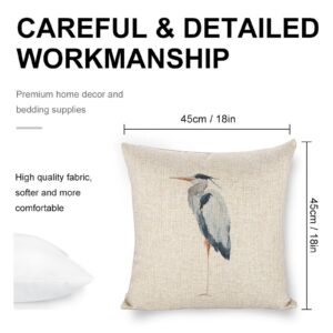 Icotoibabie Linen Throw Pillow covers Blue Heron 18x18 Double Sided Decorative Pillows Cushion Cover for Couch Sofa Outdoor