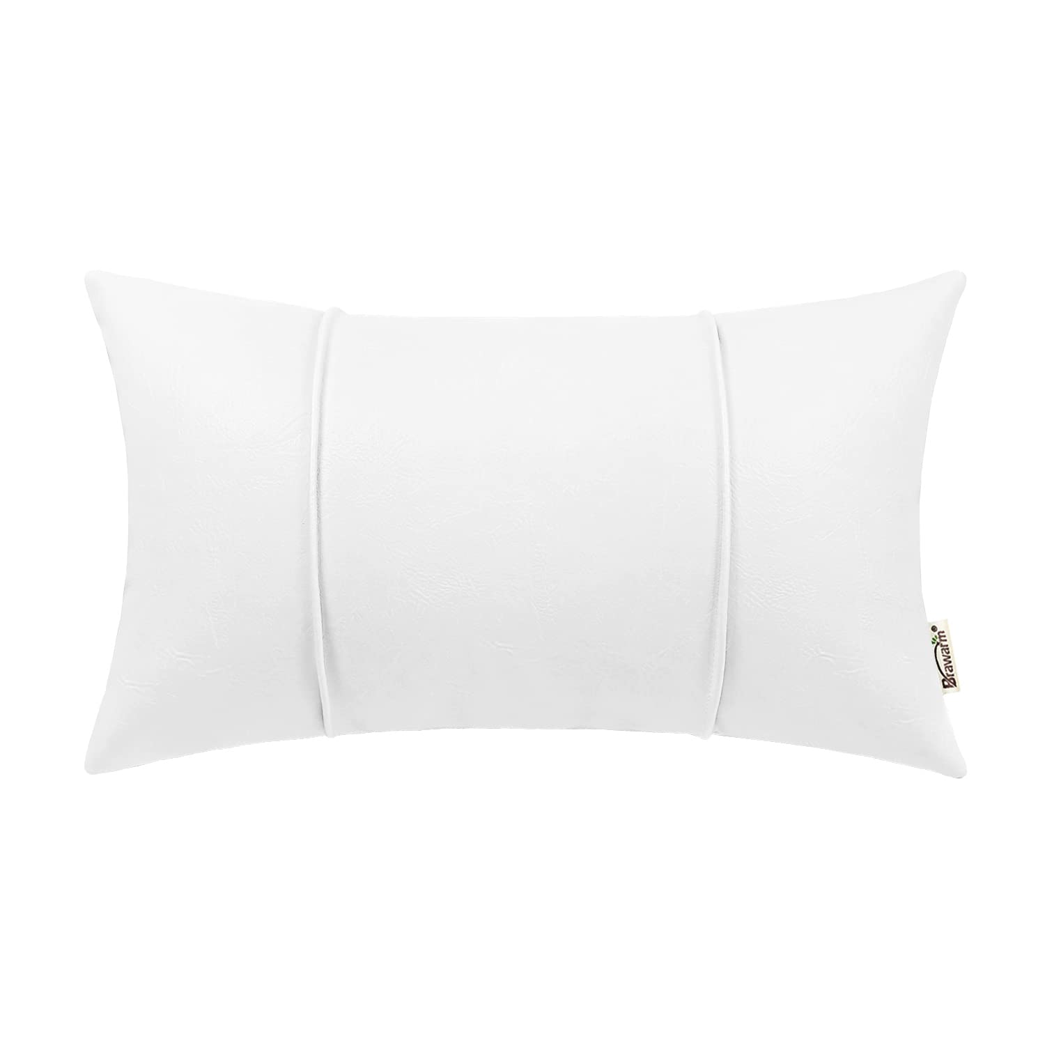 BRAWARM White Leather Throw Pillow Covers 12 X 20 Inches - Faux Leather Lumbar Pillow Cover with Piping, Hand Stitched Leather Throw Pillow for Couch Sofa Bed Living Room Home Decorative