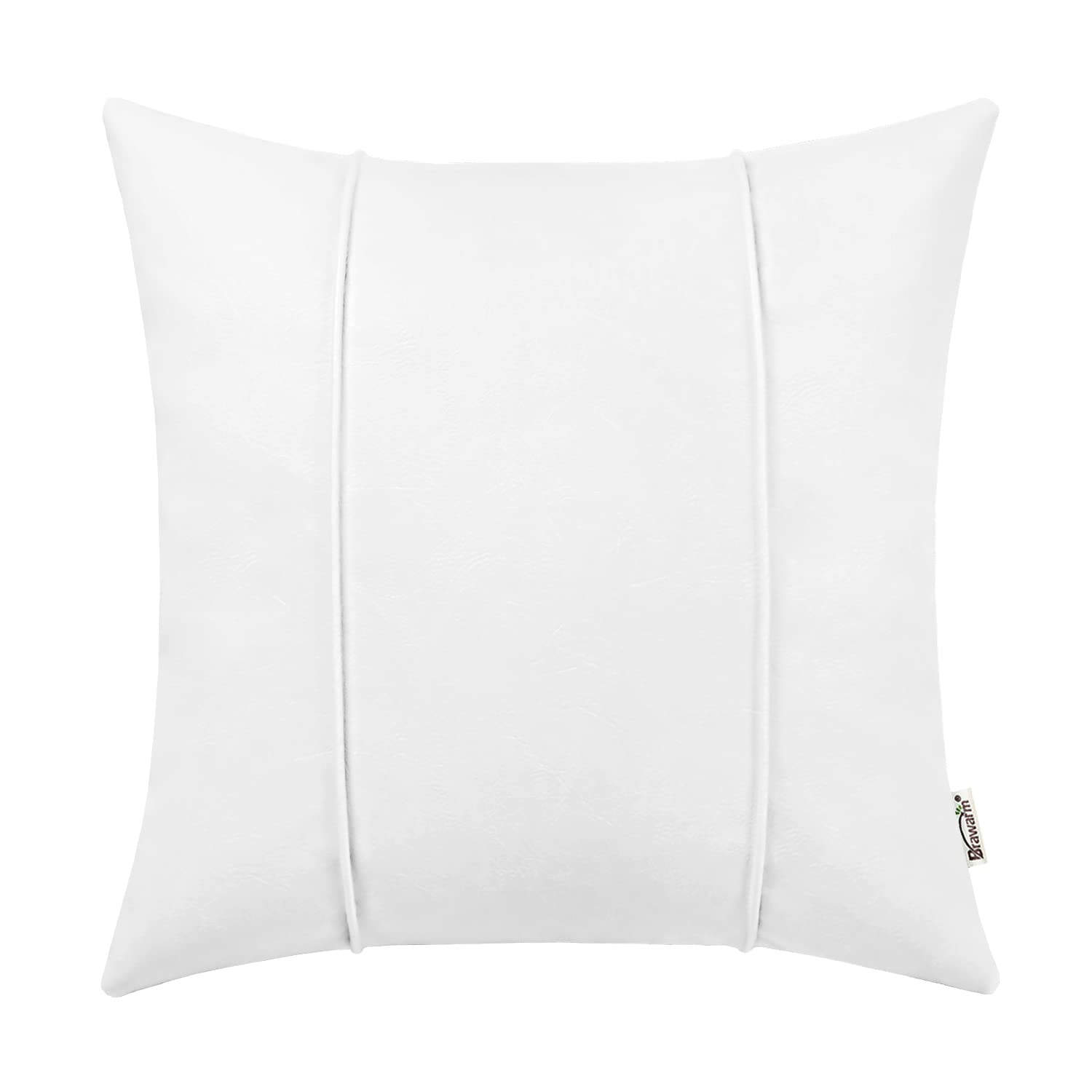 BRAWARM White Leather Throw Pillow Covers 12 X 20 Inches - Faux Leather Lumbar Pillow Cover with Piping, Hand Stitched Leather Throw Pillow for Couch Sofa Bed Living Room Home Decorative