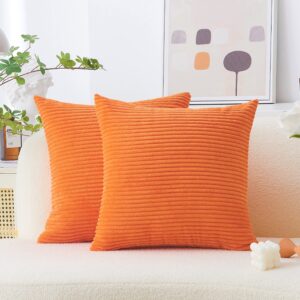 Home Brilliant Burnt Orange Pillow Covers 18x18 Striped Corduroy Throw Pillow Cover Fall Set of 2 Decorative Plush Velvet Cushion Cover for Couch Rust Pillow Covers, 18 x 18 inch, Orange