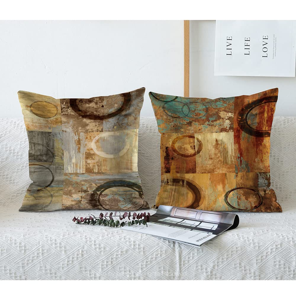 LHAIFA Brown Decorative Throw Pillow Covers 18x18 Set of 4 Teal Pillow Cover Modern Geometry Abstract Art Decorative Pillows for Living Room Bedroom Sofa Couch Outdoor Pillow Covers