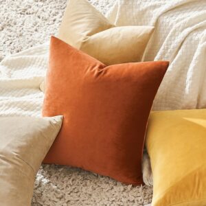 MIULEE Pack of 2 Velvet Soft Solid Decorative Square Throw Pillow Covers Set Fall Cushion Cases for Sofa Bedroom Car 18x18 Inch 45x45 Cm Orange