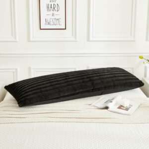 JAUXIO Faux Fur Fluffy Body Pillow Cover Luxury Striped Plush Decorative Body Pillowcase, Ultra Soft and Cozy Zipper Closure 21 x 54 Inches, Black