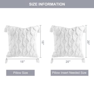 Faux Fur Wool Pillow Covers 18 x 18 Inch, 2 Pack Rhombus Pattern Throw Pillow Covers Pillow Shams with Tassels Decorative, Home Decorative Square Pillowcase Cushion Cover for Couch Sofa Bedroom