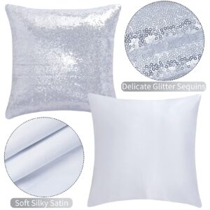 Miayon Silver Sequin Pillow Covers Square Glitter Pillow Cases Decorative Sparkling Throw Pillow Cover Cushion Case for Bed Sofa Bedroom Living Room Valentine's Day Wedding Home Decor (18"x18",4 Pack)