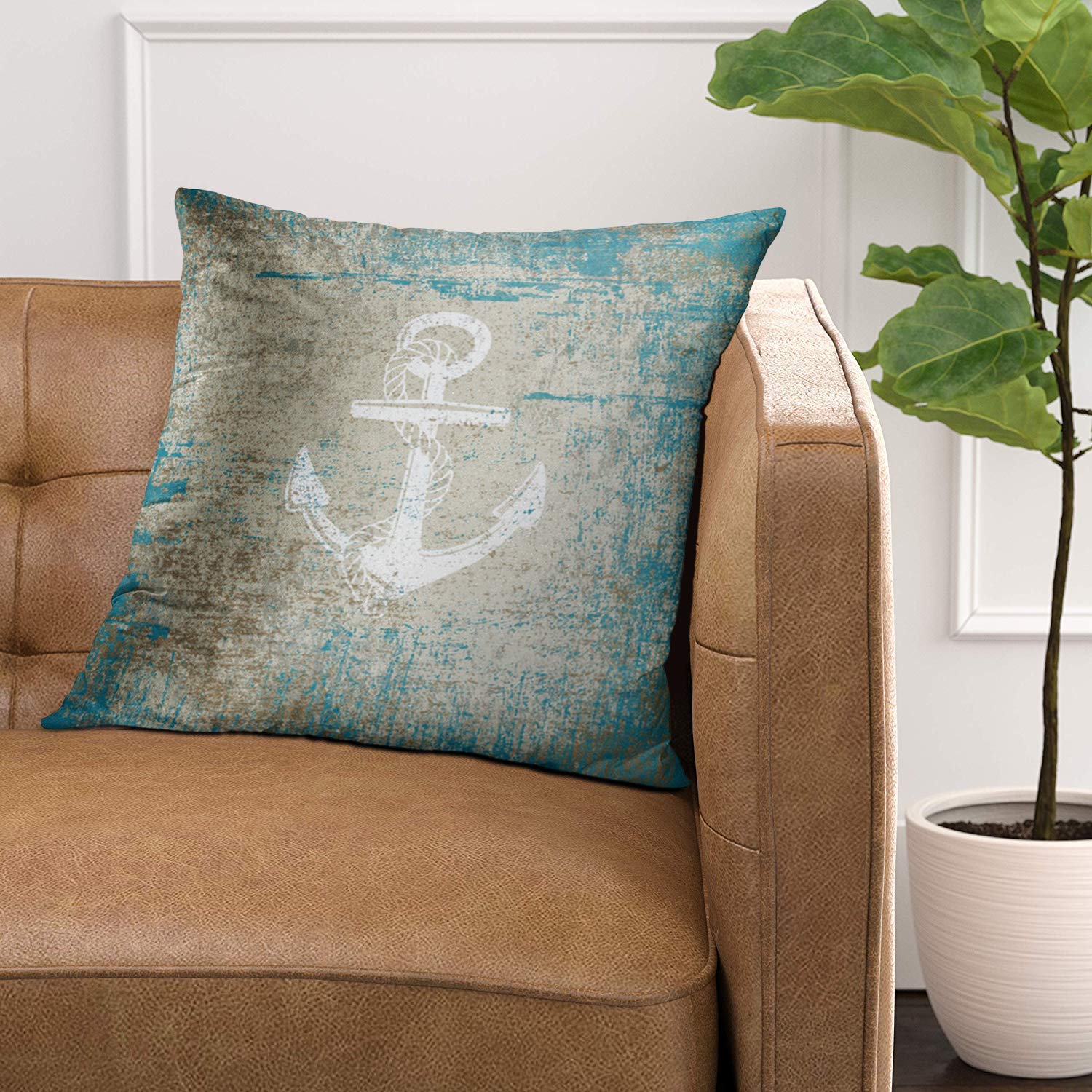 Emvency Throw Pillow Cover Summer Nautical Anchor Distressed Beach Decorative Pillow Case Home Decor Square 20 x 20 Inch Pillowcase