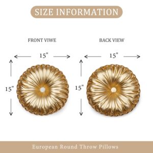 EUCIOR Gold Throw Pillows,Circular Pillow,Pumpkin Pleated Handmade Metallic Throw Pillows,Gold Pillows,Metallic Leather Decorative Pillows for Home Decor Bedroom Living Room Couch Bed Sofa (Gold)