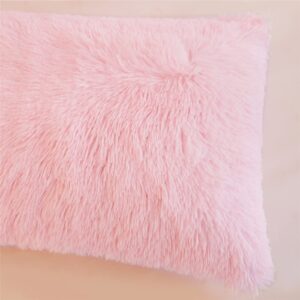 Faux Fur Pink Fluffy Pillow case, Soft Pink Decorative Fuzzy Pillow case, Cute Fluffy Pillow Covers for Home Bedroom Living Room, Zipper Closure, Set of 2 (Pink, Standard 20"x 26")