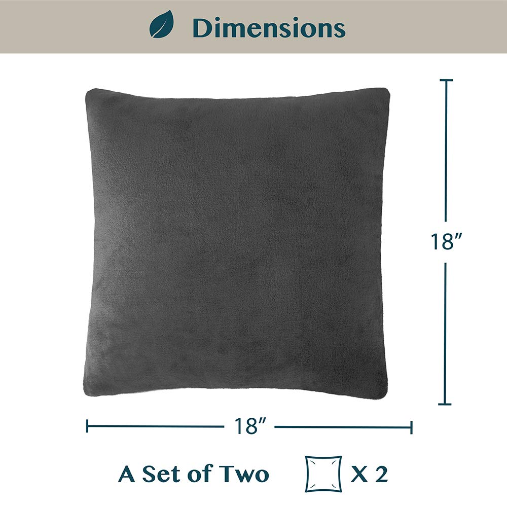 PAVILIA Dark Gray Throw Pillow Covers 18x18 Set of 2, Decorative Pillow Cases for Bed Sofa Couch, Boho Aesthetic Accent Decor Cushion for Bedroom Living Room, Velvet Square Euro Sham Covers, Dark Grey